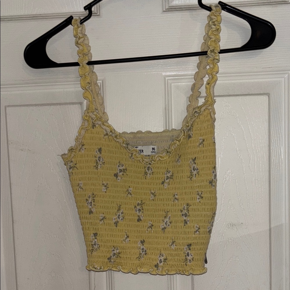 Hollister Cream and Yellow Smocked Crop Top